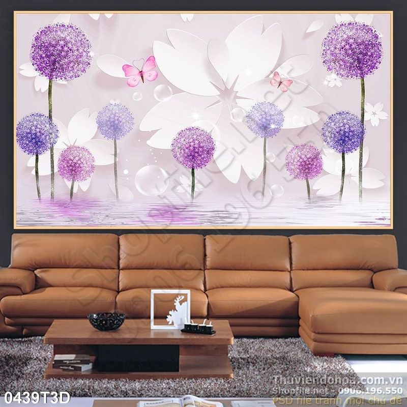 Tranh 3D psd hoa cẩm tú cầu treo tường