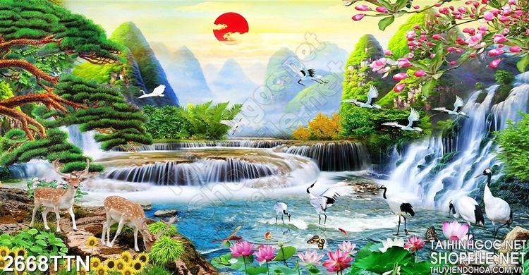 Tranh chú nai con trong rừng cây sơn dầu