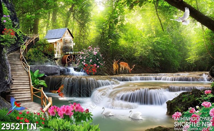 Tranh cảnh đẹp nai con trong rừng cây