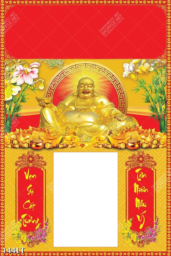 download file PSD các mẫu lịch Phật Di Lặc ngồi trên tiền vàng