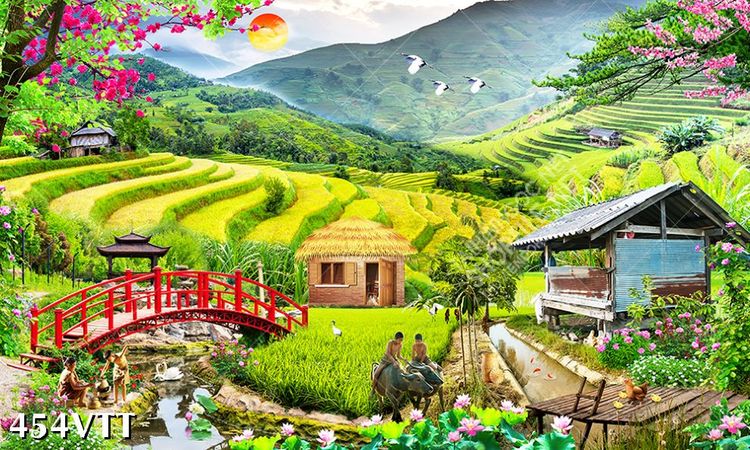 tranh trang trí cảnh đẹp làng quê Việt Nam, cảnh đẹp làng quê Việt Nam