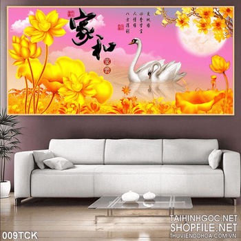 Tranh hoa sen, cá chép kim tiền