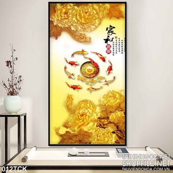 Tranh hoa sen, cá chép quần hội phong thủy