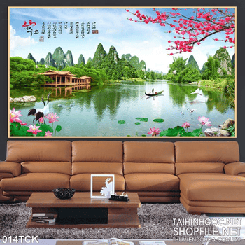 Tranh hoa sen mùa xuân