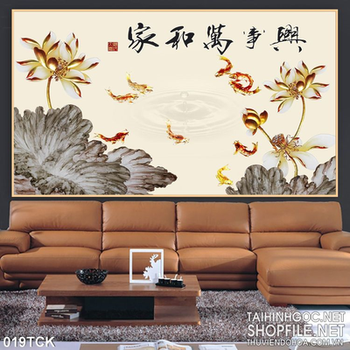 Tranh hoa sen, cá chép kim tiền