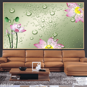 Tranh hoa sen nền xanh