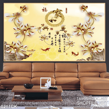 Tranh hoa sen, cá chép kim tiền trang trí