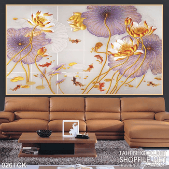 Tranh hoa sen, cá chép kim tiền phong thủy