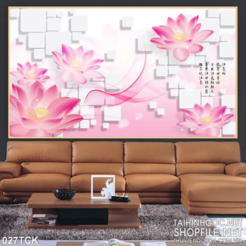 Tranh hoa sen, cá chép đẹp