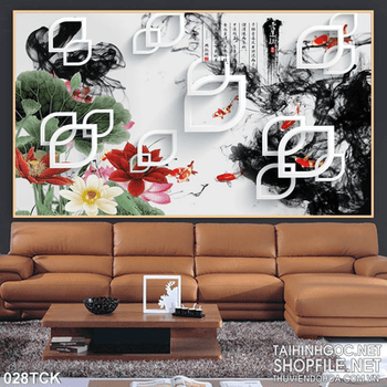 Tranh hoa sen, cá chép trang trí tường