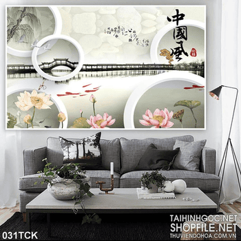 Tranh hoa sen, cá chép phong thủy nghệ thuật