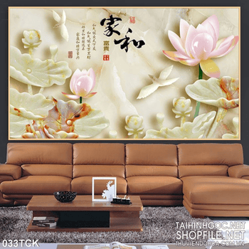 Tranh hoa sen, cá chép giả ngọc độc đáo