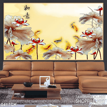 Tranh hoa sen, cá chép phong thủy