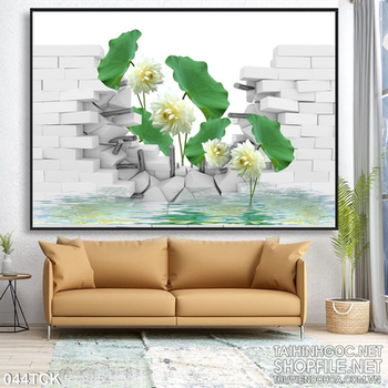 Tranh hoa sen, cá chép dán tường