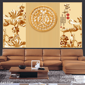 Tranh hoa sen, cá chép điêu khắc