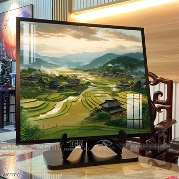 Tranh làng quê mùa lúa chín đẹp thanh bình