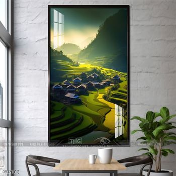 Tranh làng quê mùa lúa chín đẹp thanh bình