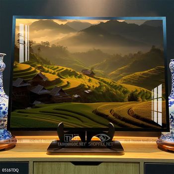 Tranh làng quê cánh đồng lúa chín