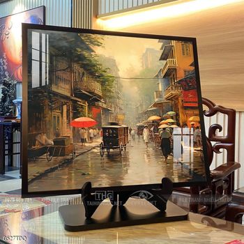 Tranh làng quê mùa lúa chín đẹp thanh bình