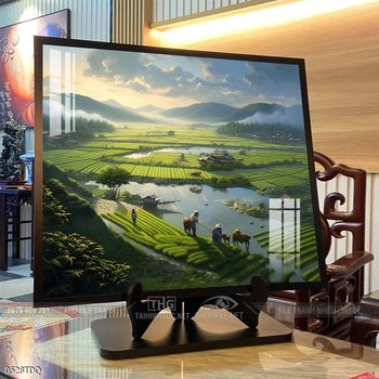 Tranh làng quê cánh đồng lúa chín