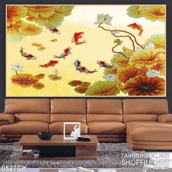 Tranh hoa sen, cá chép kim tiền