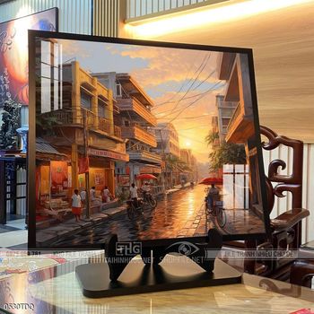 Tranh phong cảnh cánh đồng quê hương mùa lúa chín