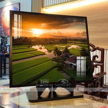 Tranh làng quê mùa lúa chín đẹp thanh bình