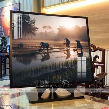 Tranh làng quê mùa lúa chín đẹp thanh bình