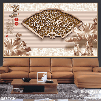 Tranh hoa sen, cá chép điêu khắc