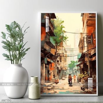 Tranh làng quê mùa lúa chín đẹp thanh bình