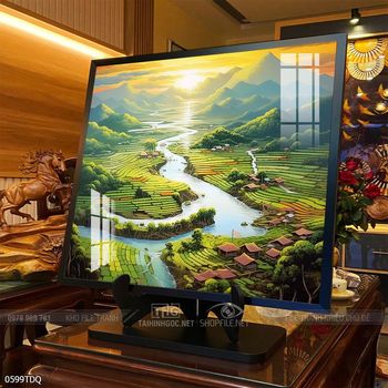 Tranh làng quê mùa lúa chín đẹp thanh bình