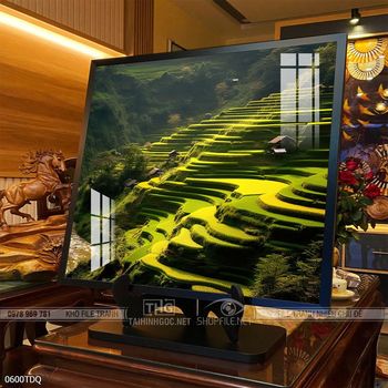 Tranh làng quê cánh đồng lúa chín