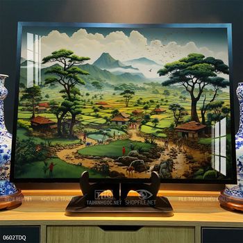 Tranh phong cảnh cánh đồng quê hương mùa lúa chín