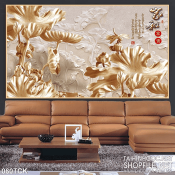 Tranh hoa sen, cá chép điêu khắc cổ