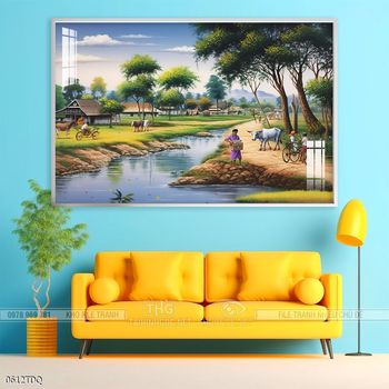 Tranh làng quê cánh đồng lúa chín