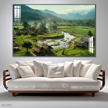 Tranh phong cảnh cánh đồng quê hương mùa lúa chín