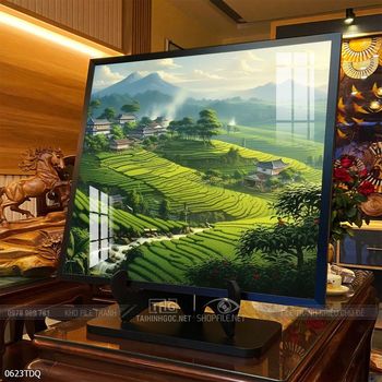 Tranh làng quê mùa lúa chín đẹp thanh bình