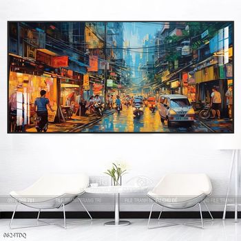 Tranh làng quê cánh đồng lúa chín