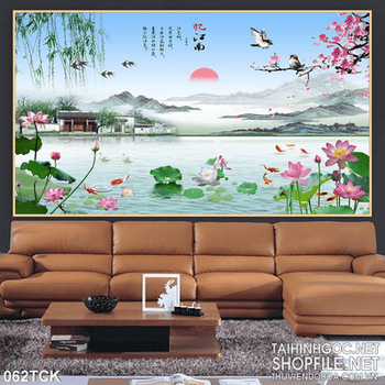 Tranh hoa sen, cá chép nghệ thuật