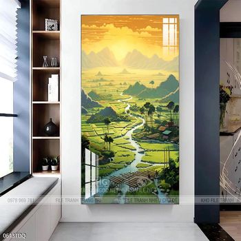 Tranh làng quê cánh đồng lúa chín