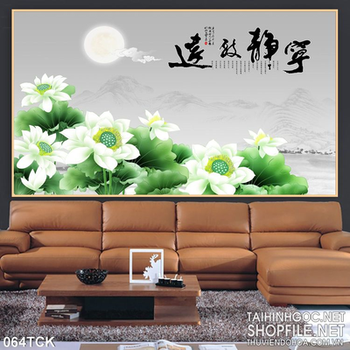 Tranh hoa sen, cá chép thư pháp nghệ thuật