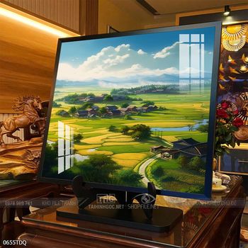 Tranh làng quê cánh đồng lúa chín