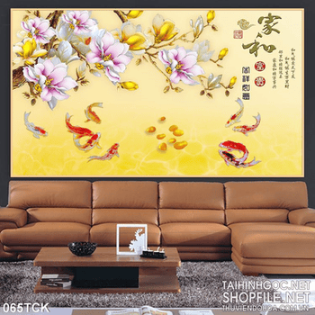 Tranh hoa sen, cá chép kim tiền