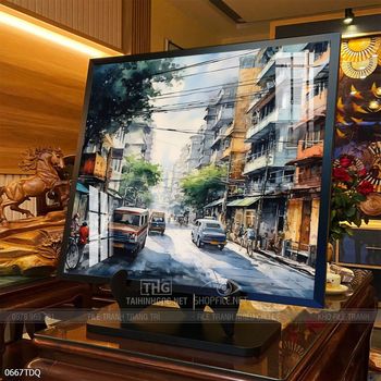 Tranh làng quê cánh đồng lúa chín