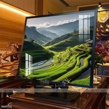 Tranh phong cảnh cánh đồng quê hương mùa lúa chín