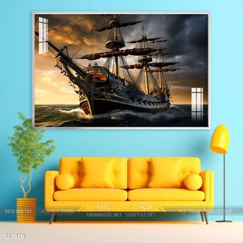 Tranh thuyền buồm vàng phong thủy đẹp