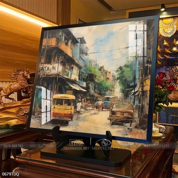 Tranh làng quê cánh đồng lúa chín