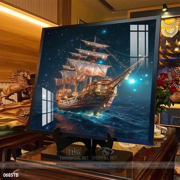 Tranh thuyền buồm vàng phong thủy đẹp