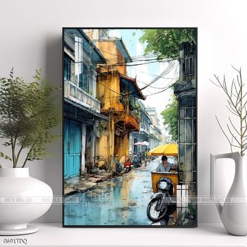 Tranh làng quê cánh đồng lúa chín