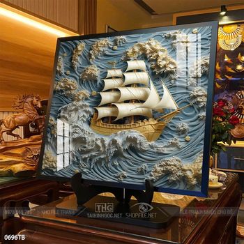 Tranh thuyền buồm vàng phong thủy đẹp